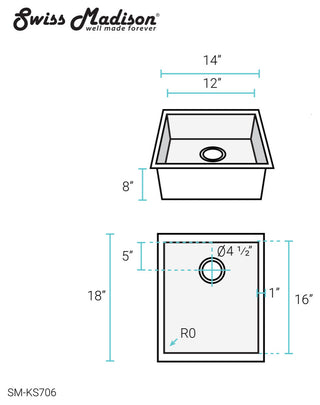 Plaisir 14x18 Stainless Steel, Single Basin, Undermount Kitchen Sink