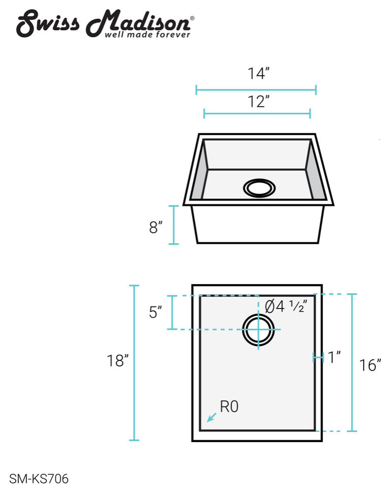 Plaisir 14x18 Stainless Steel, Single Basin, Undermount Kitchen Sink
