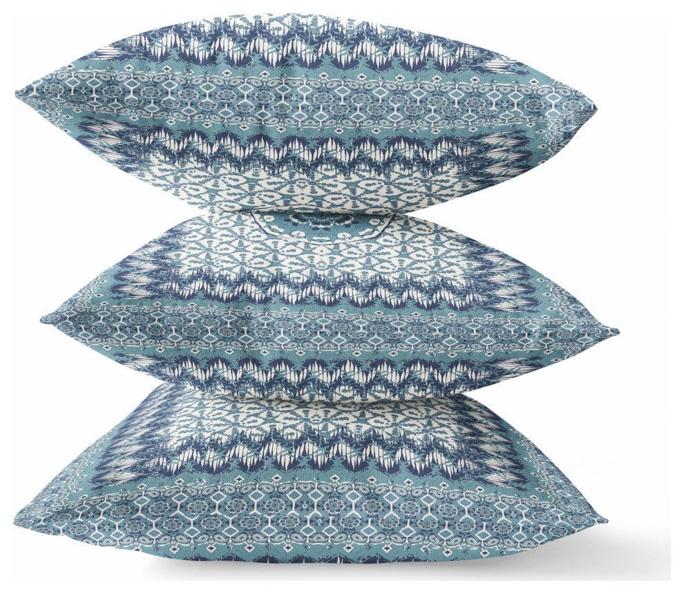 20 Blue White Holy Floral Indoor Outdoor Throw Pillow