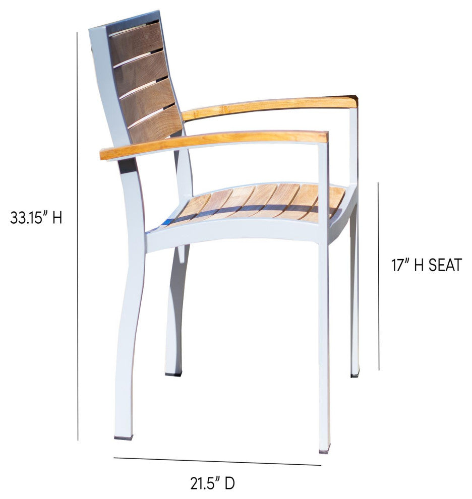Catalina Teak Outdoor Stacking Dining Chair, Set of 2, Ash Gray