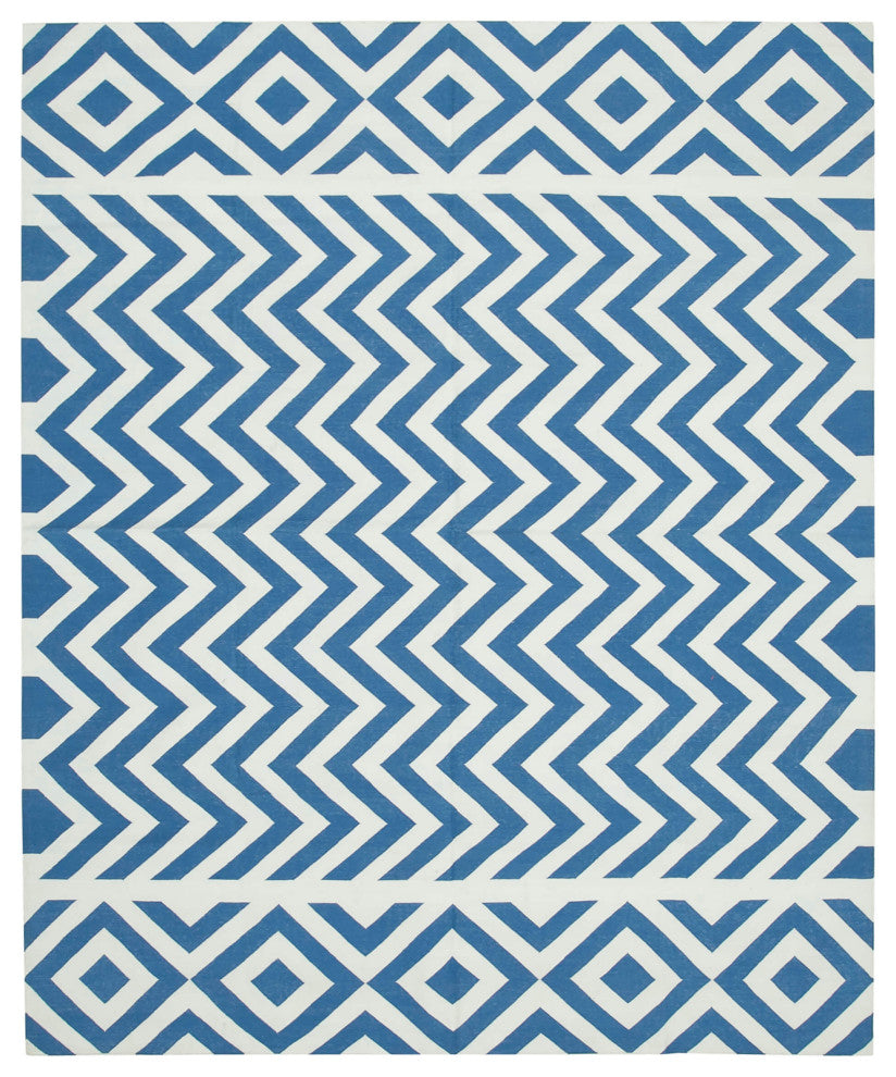 Rug N Carpet - Handmade Wool 7' 11'' x 9' 9'' Modern Design Dhurrie Kilim Rug
