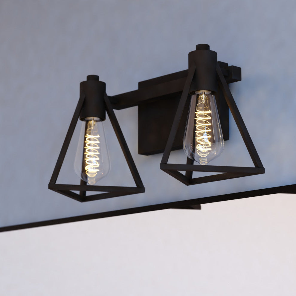 Ravenna 2 Light Matte Black Bathroom Vanity Fixture Metal Cage Shade