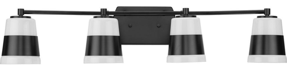 Haven Collection Four-Light Matte Black Opal Glass Luxe Industrial Bath Light