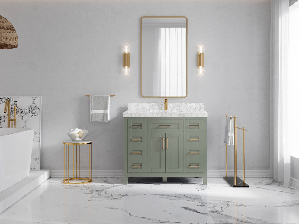 Cambridge 42" Single Sink Bath Vanity in Evergreen 2" Carrara Marble