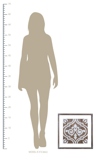 Wooden Gray and Beige Ethnic Tile Wall Plaque