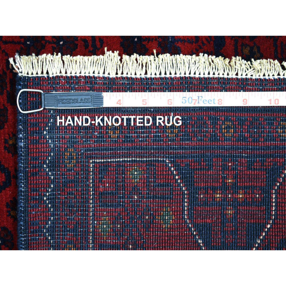 Deep and Saturated Red Velvety Wool Hand Knotted Afghan Khamyab Rug, 3'2"x4'8"