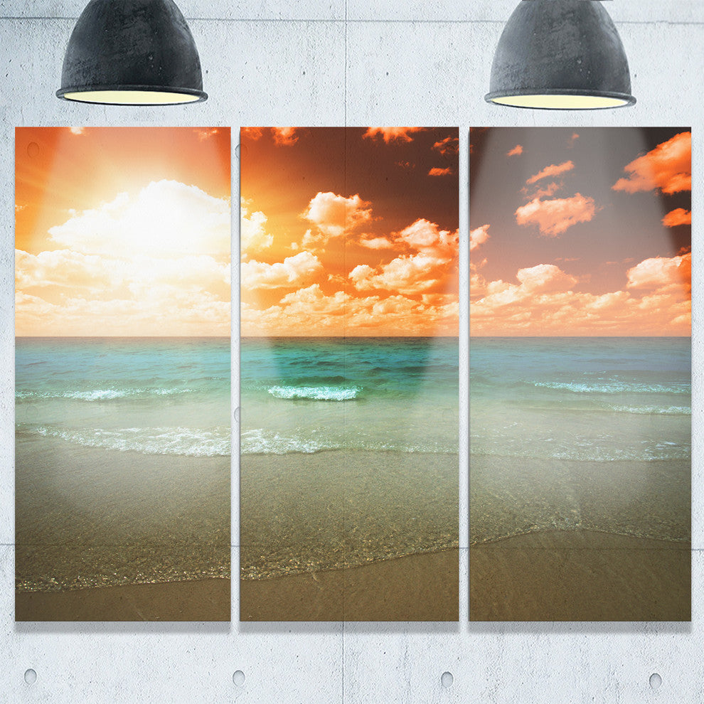 "Dramatic Sky Over Tropical Sea Beach" Metal Wall Art, 3 Panels, 36"x28"