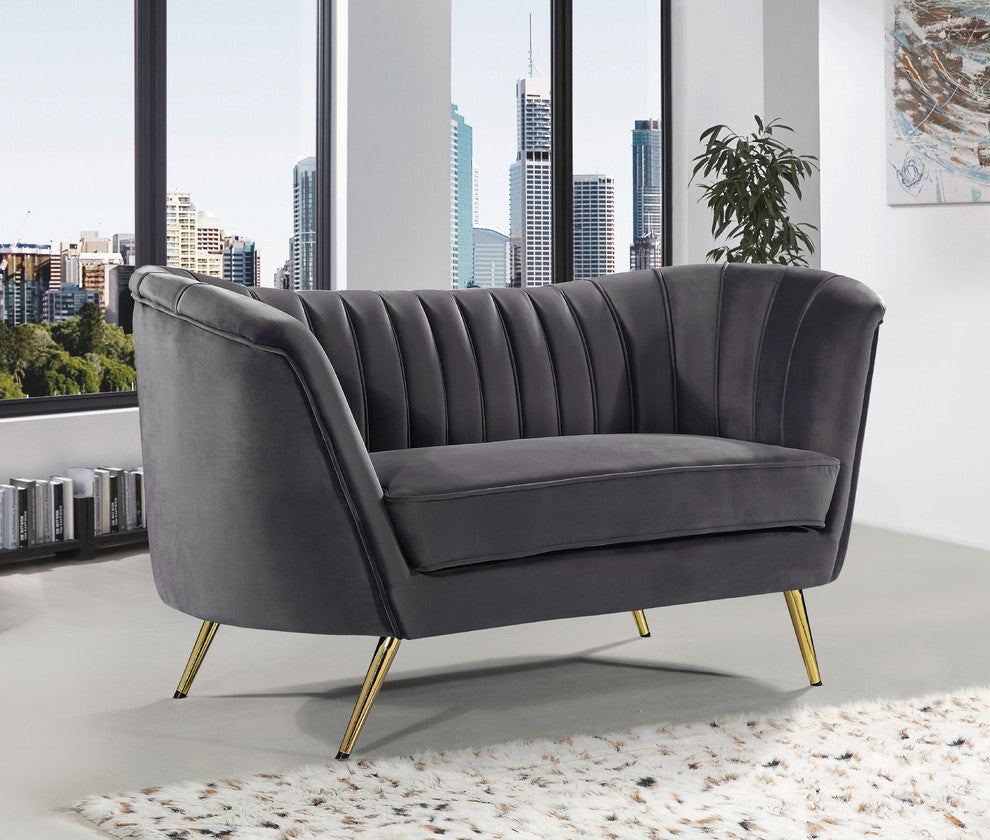 Margo Velvet Upholstered Set, Gray, Loveseat