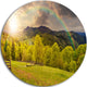 Fence On Hillside Meadow Panorama, Landscape Disc Metal Wall Art, 38"