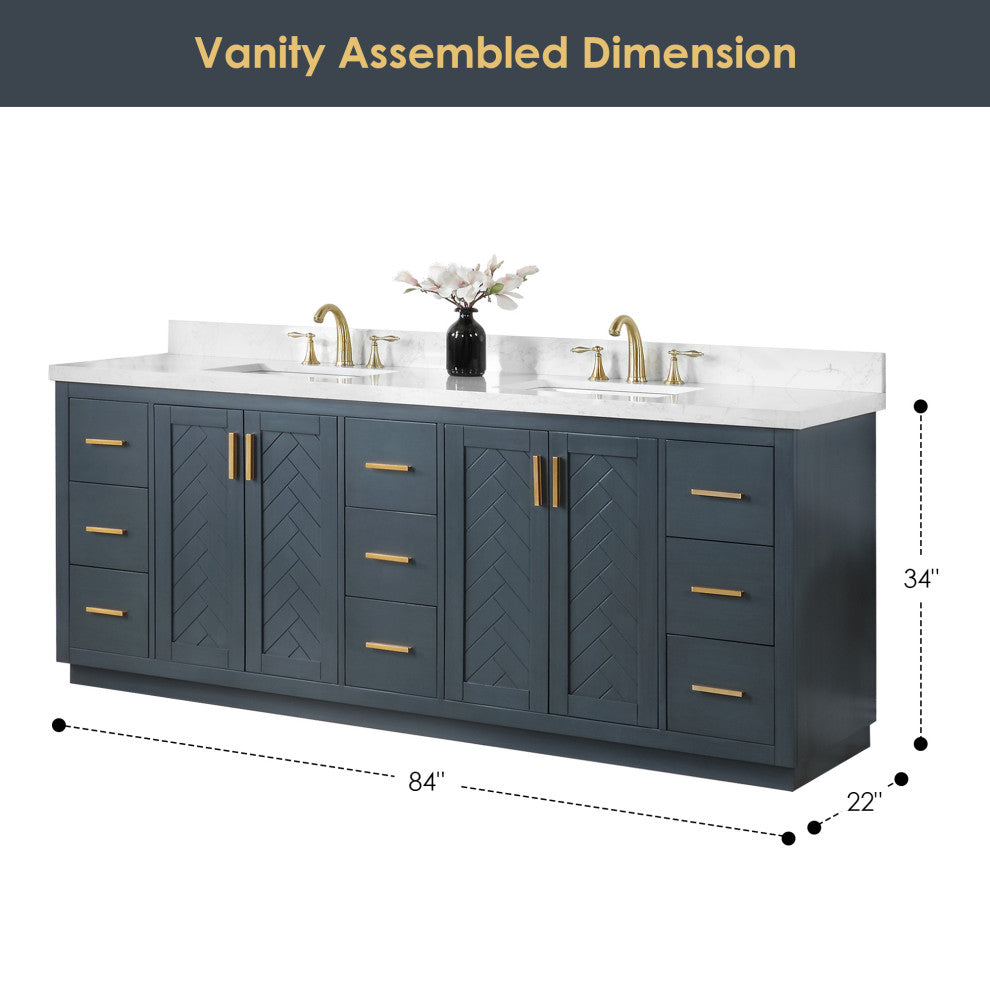 Gazsi Charcoal Blue Bathroom Vanity Set, 84", With Mirror