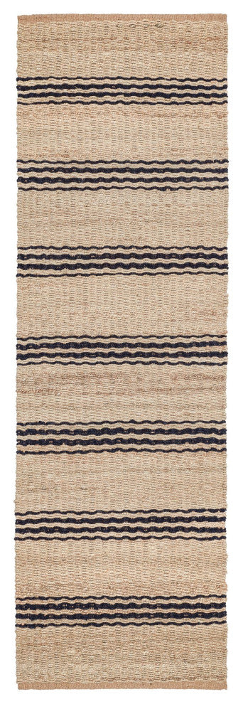 Dash & Albert Jute Ticking Indigo Handwoven Rug, Blue, Runner-2'6" x 8'