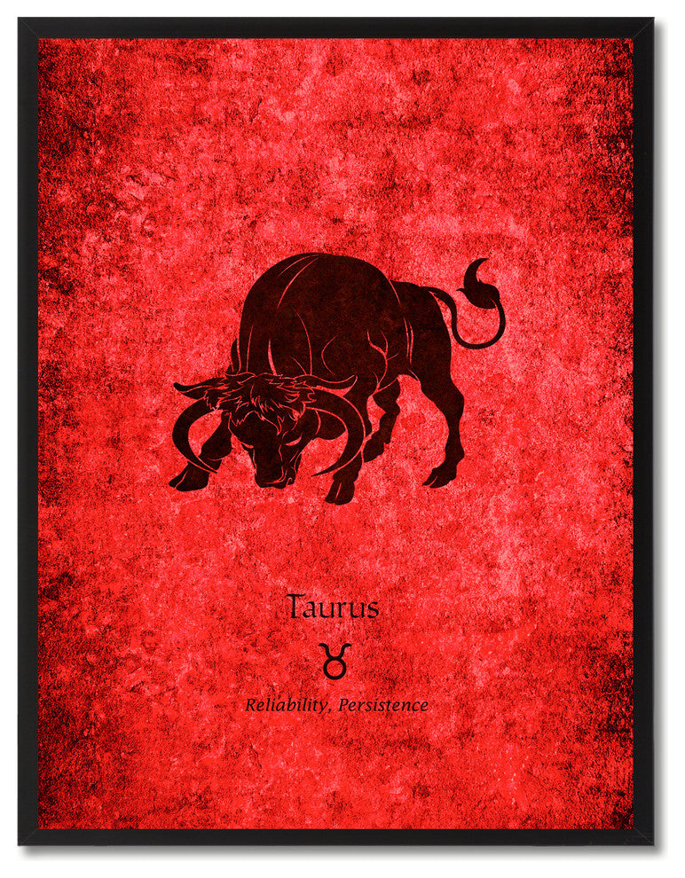 Taurus Horoscope Astrology Red Print on Canvas with Picture Frame, 28"x37"