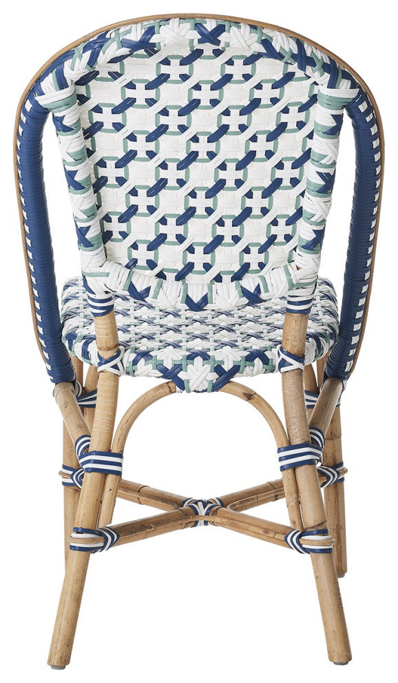Sofie Rattan Bistro Side Chair, Star Weave, Green / Navy / White