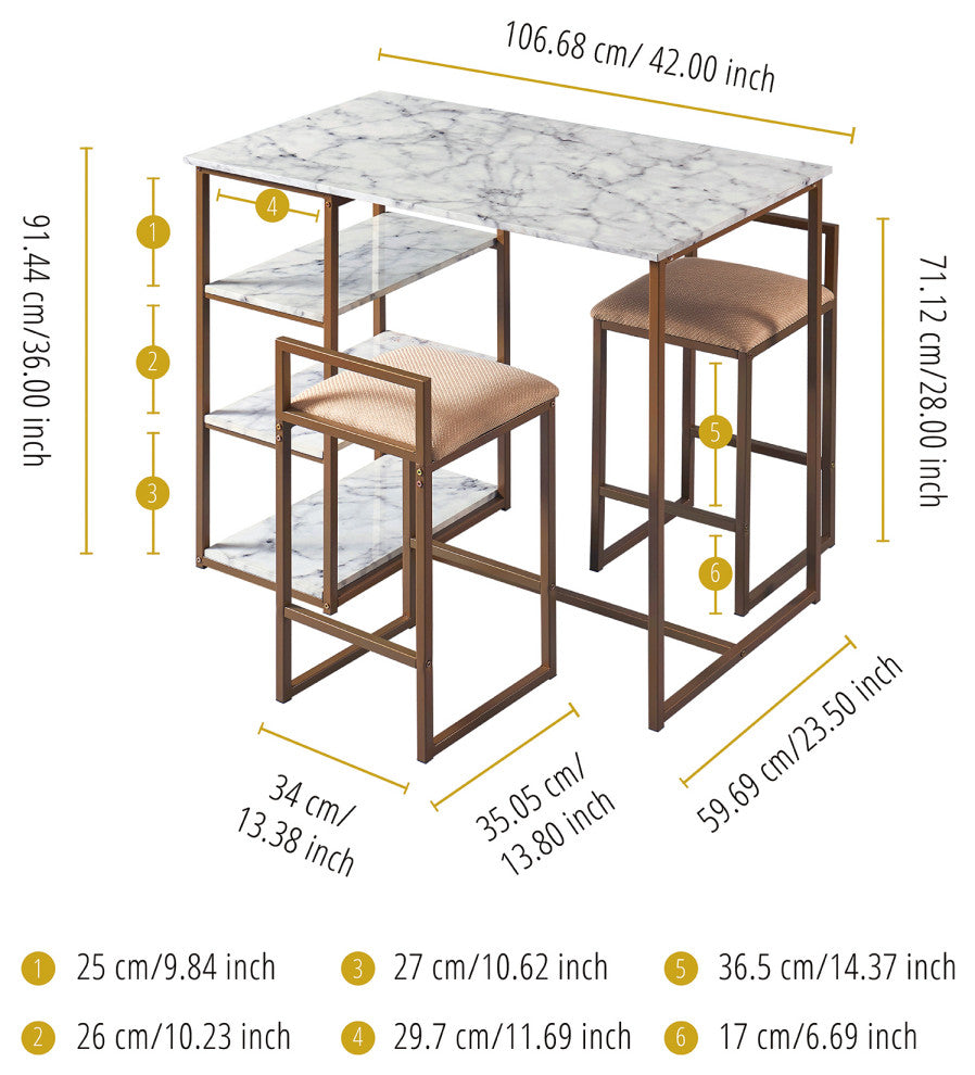Breakfast Table Dining Set, Brass Finish