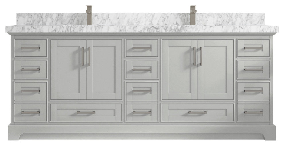 Fenway 84 Double Sink Bath Vanity in Coventry Gray 2" Carrara Marble