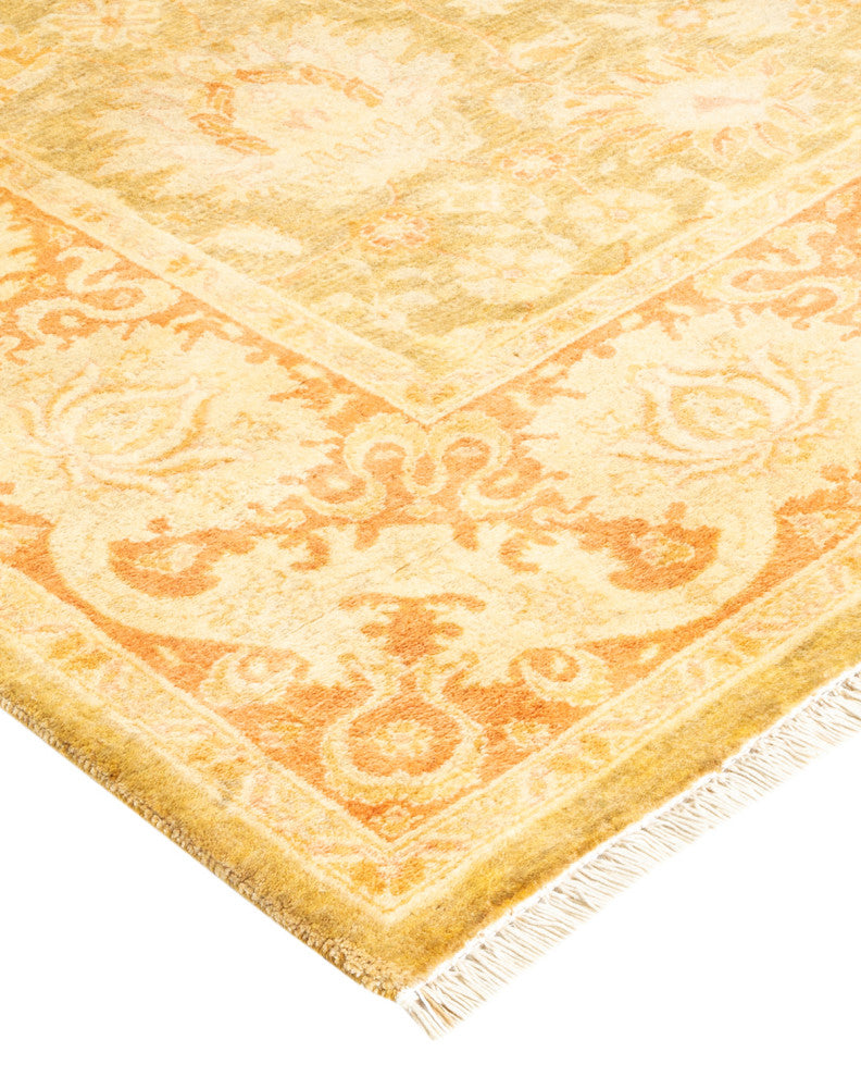 Minhla Square One-of-a-Kind Hand-Knotted Area Rug Green, 4'7"x6'6"
