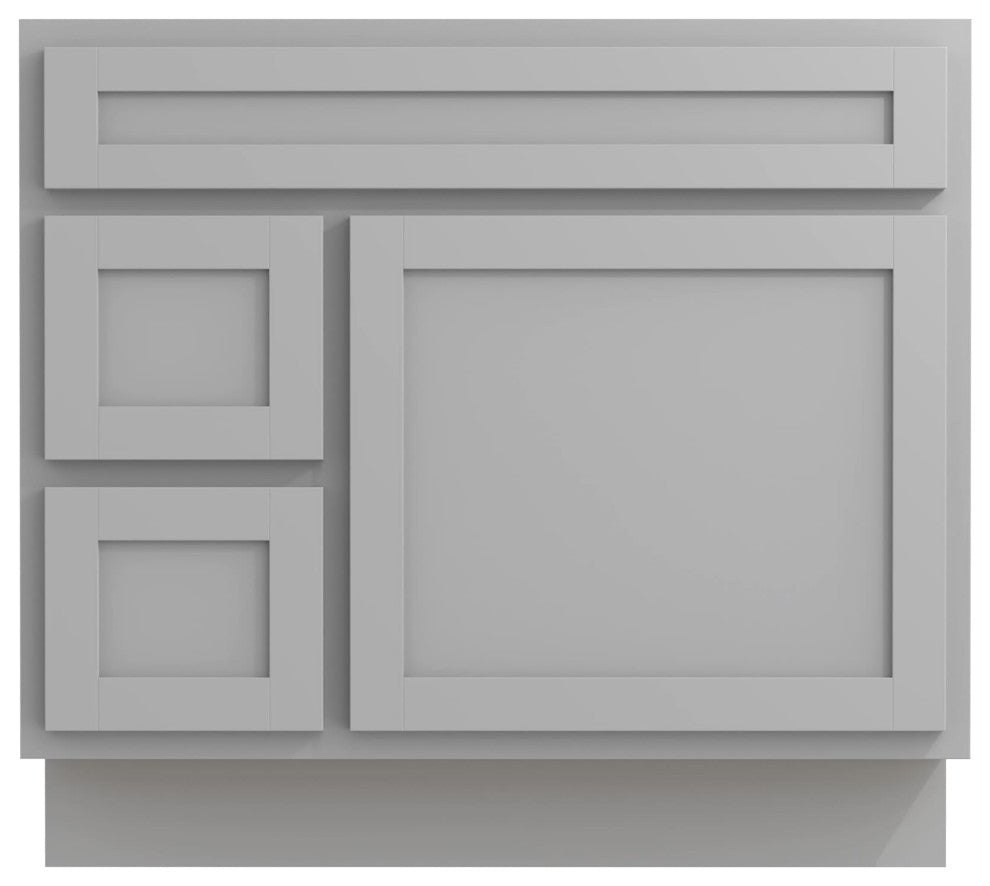 Vanity Art Vanity Base Cabinet, No Top, Drawers on Left, 36", Gray
