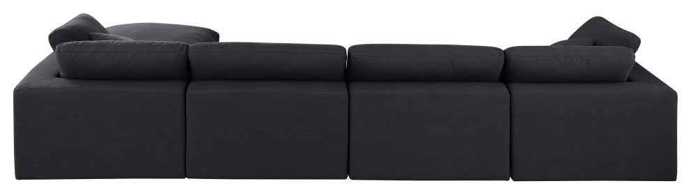 Comfy Upholstered L-Shaped Modular Sectional, Black, 5-Piece: 2 Armless Chair, 2 Corner Chair, 1 Ottoman, Linen Textured Fabric