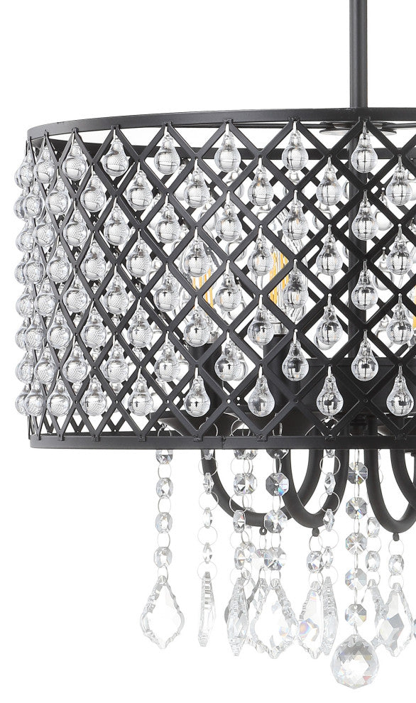 Gigi Metal and Crystal Adjustable LED Drop Pendant, Black and Clear, 17