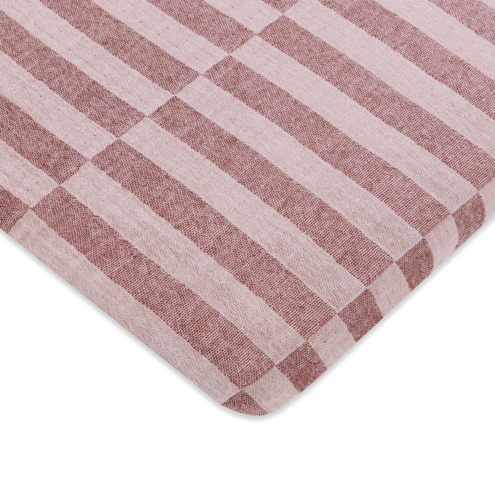 All-Stages Midi Crib Sheet, GOTS Certified Organic Muslin Cotton, Maroon Stripe
