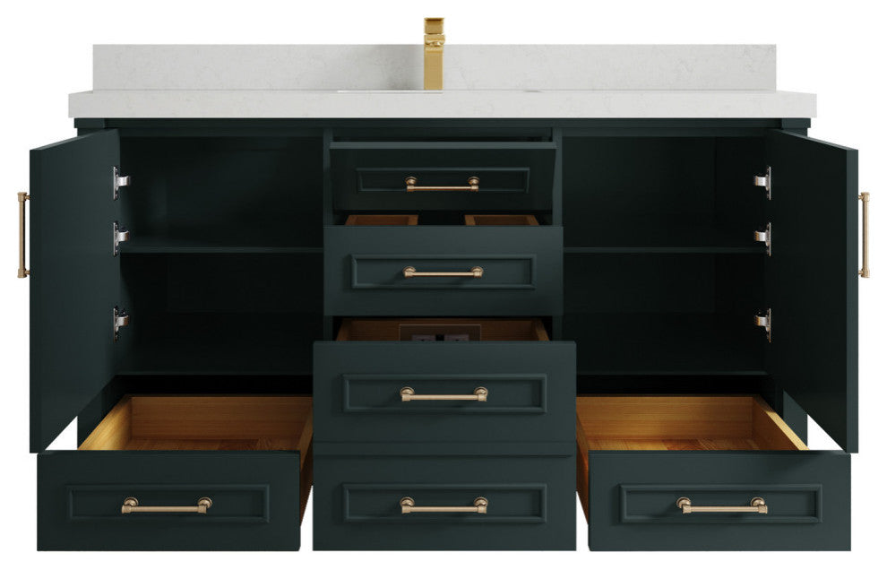 Aberdeen 60 Single Bathroom Vanity in Dark Forest Green 2" Carrara Quartz