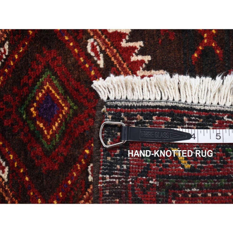 Chocolate Brown Vintage Persian Baluch Pure Wool Hand Knotted Rug 3'7" x 6'5"