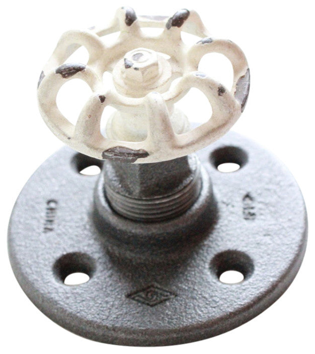 Industrial Towel Hook - Industrial Farmhouse Knob, Black Pipe, White Hose Knob