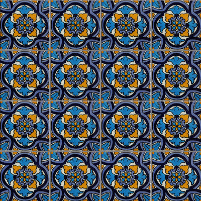 4-Piece Movas Talavera Mexican Tile, 6x6"