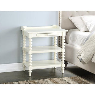 Home Square Wood Turned Leg Storage Nightstand in Antique White - Set of 2