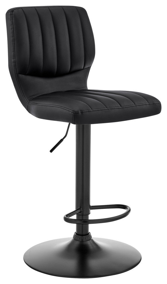 Black Faux Leather Textured Adjustable Bar Stool