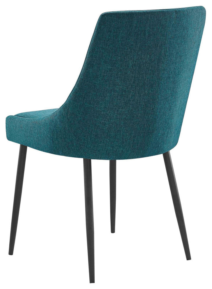 Side Dining Chair, Set of 2, Fabric, Metal, Black Blue, Cafe Bistro Restaurant