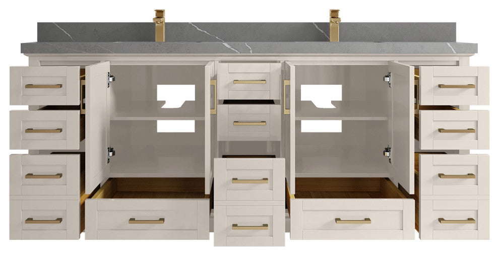 Boston 84" Double Sink Bath Vanity in Fine Grain 2" Piatra Gray
