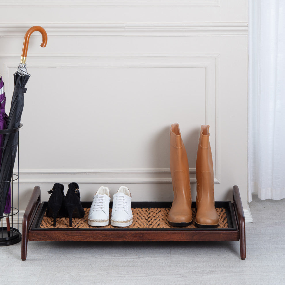 Single-Tier Brown Stand With 3-Pair Rubber Boot Tray Irish Lion