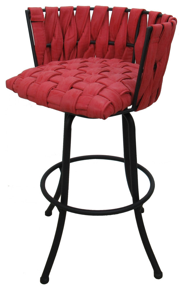 Set of 3, Metalona Counter Stool, Red Vinyl, Black, 26"
