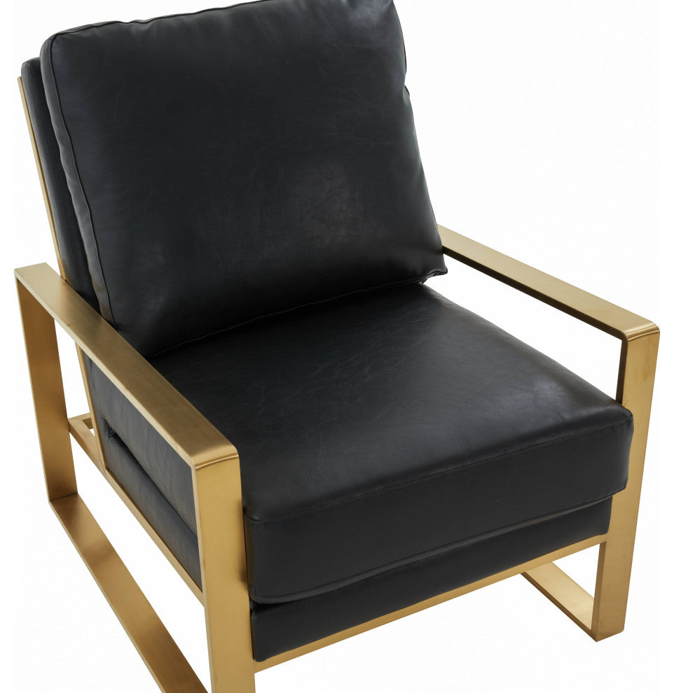 LeisureMod Jefferson 3-Piece Set With 2 Arm Chairs and Coffee Table, Black
