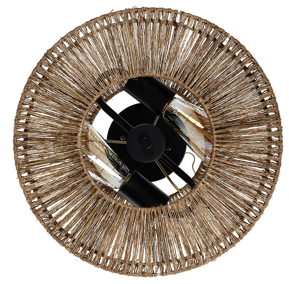 14" W 2-Light Bohemian Jute Rope Semi-Flush Mount