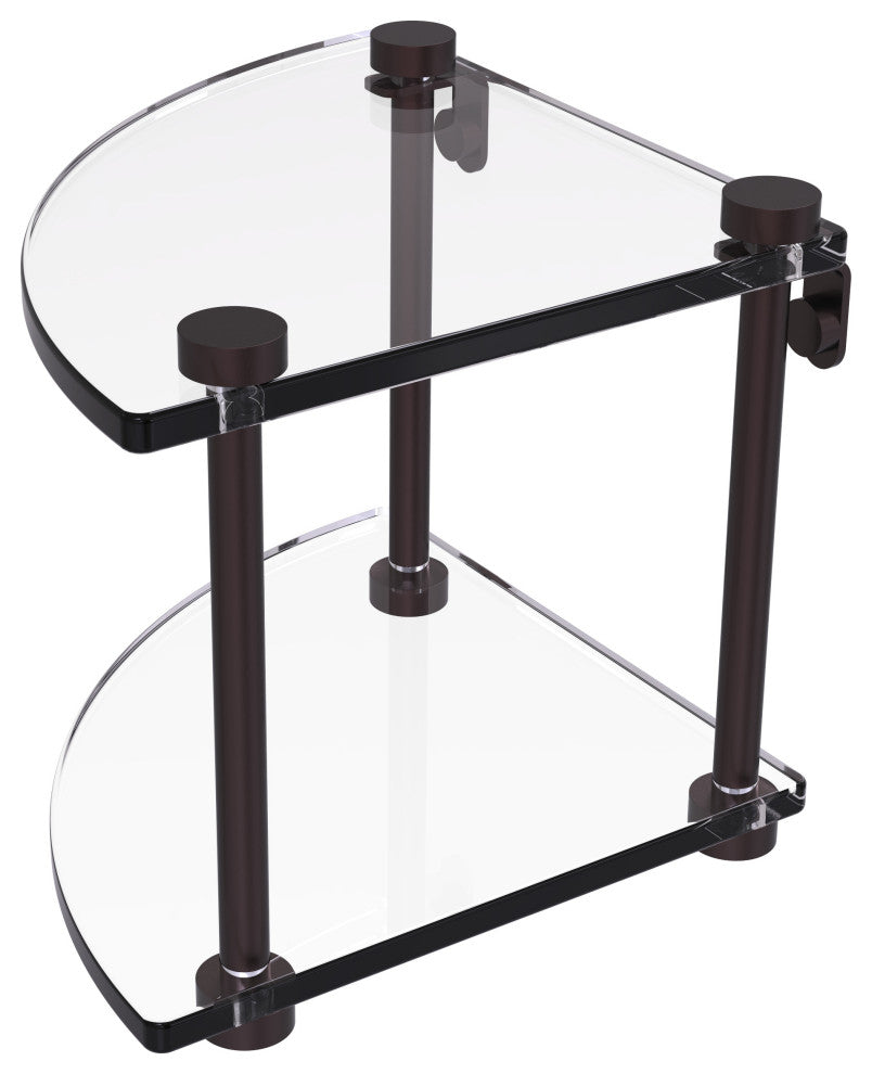 Two Tier Corner Glass Shelf, Antique Bronze