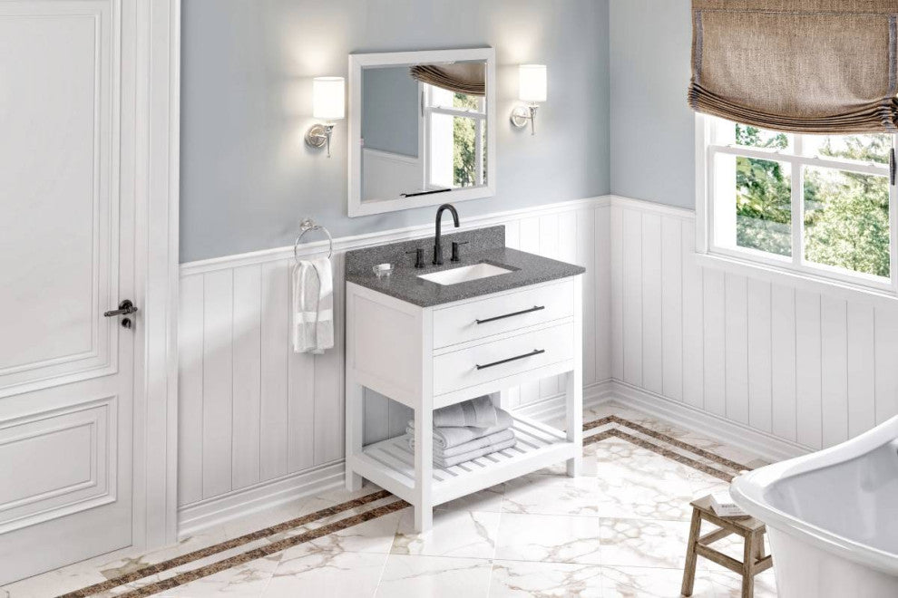 Wavecrest Contemporary White 36" Vanity, Boulder Cultured Marble Top