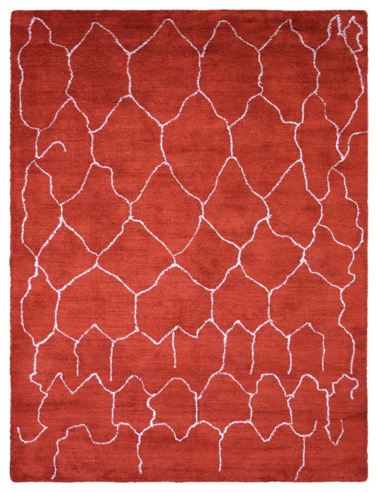 HAND KNOTTED LOOM SILK ECO-FRIENDLY RUG-5'x8',Rectangle,Red White,Contempor