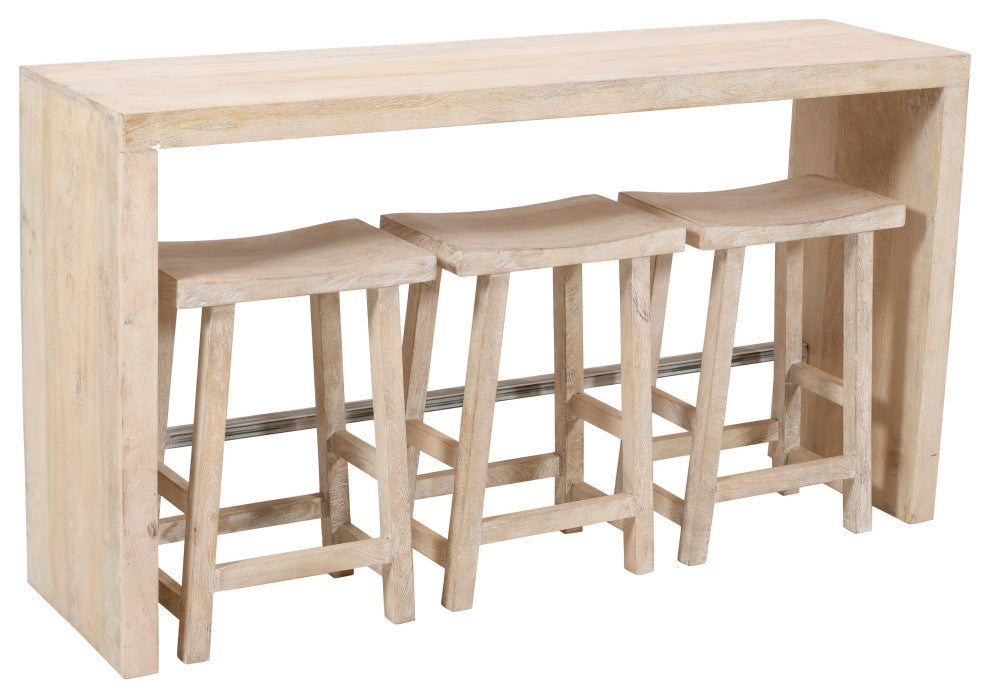 Montez 4-Piece Solid Wood Bar Table and Stools Set, Brushed White Finish