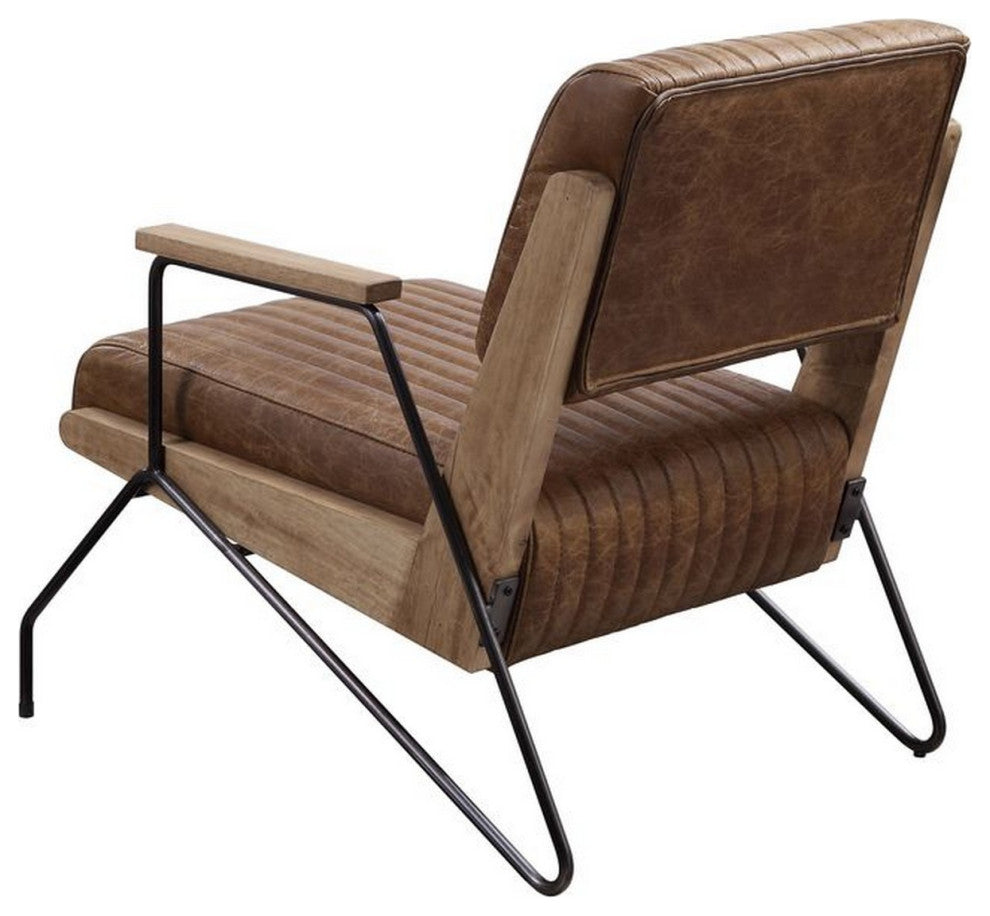 Benzara BM250697 Accent Chair With Leatherette Seat and Channel Stitch, Brown