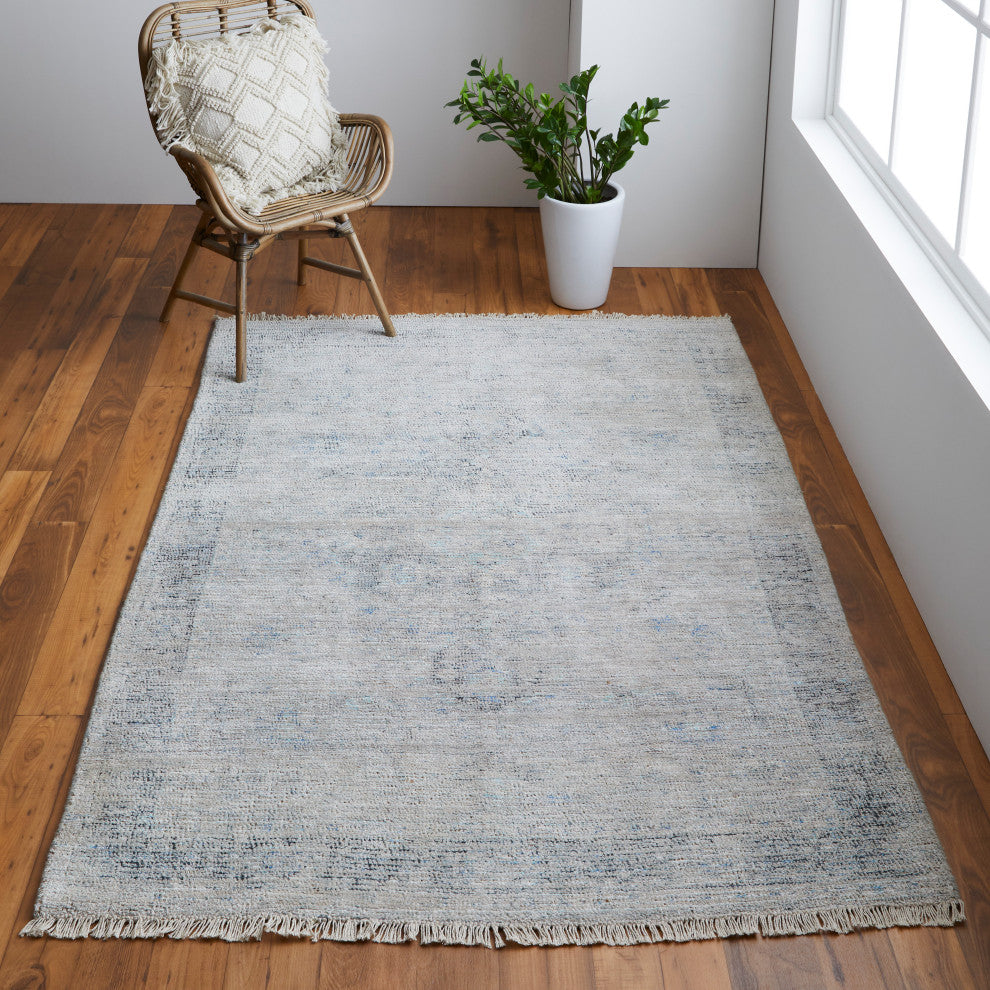 Weave & Wander Ramey Space Dyed Wool Rug, Gray/Blue, 9'x12'