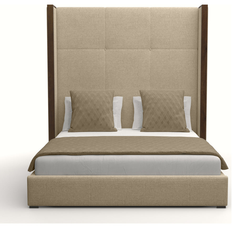 Nativa Interiors Irenne Simple Tufted Bed, Flax, King, High 87"