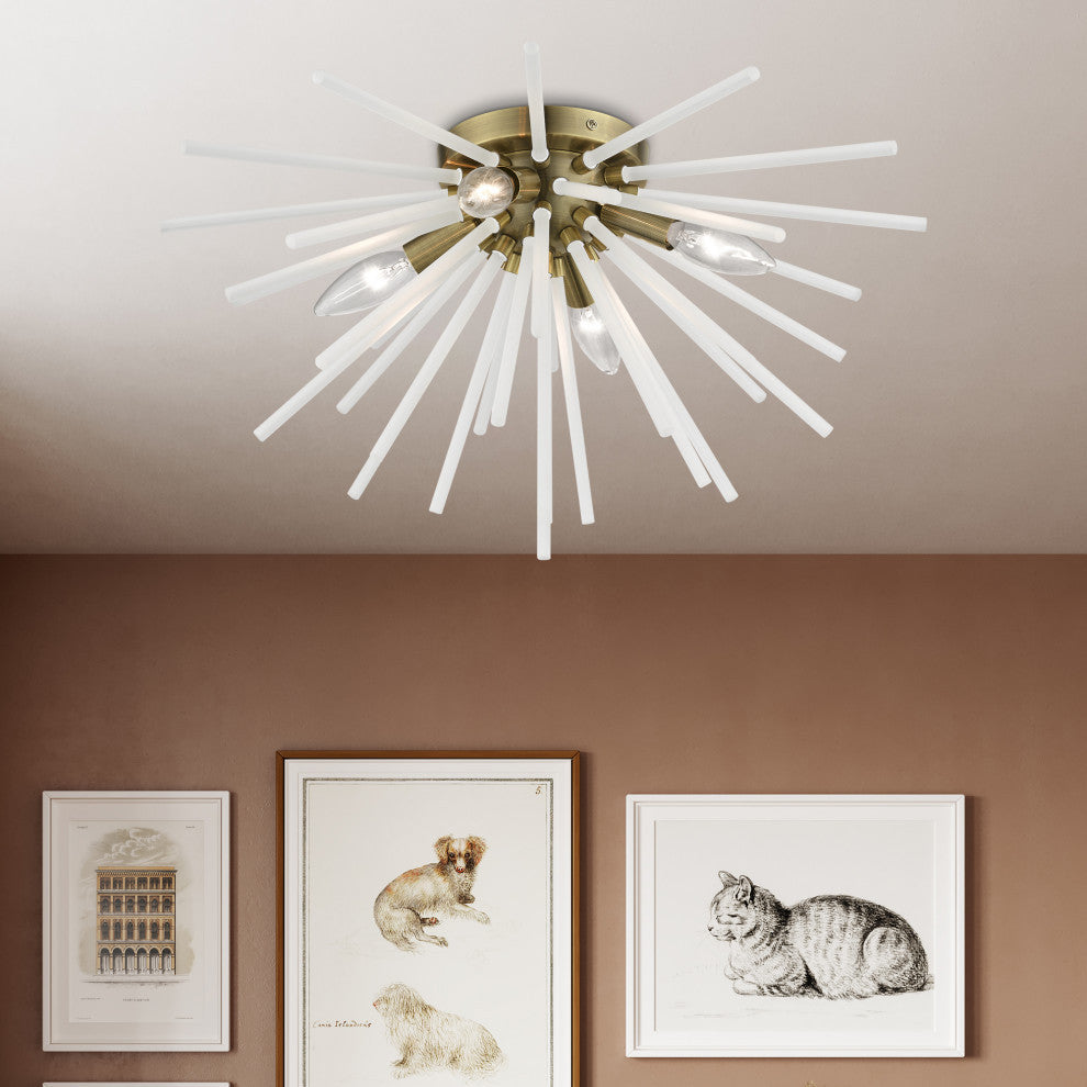 Uptown 4 Light Antique Brass Flush Mount