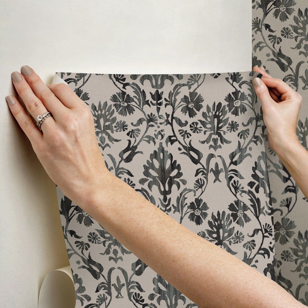 Blooming Damask Taupe Peel and Stick Wallpaper