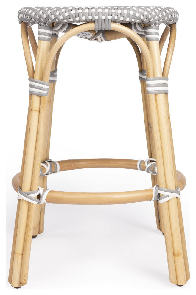 24" Natural Gray and White Rattan Backless Counter Height Bar Chair