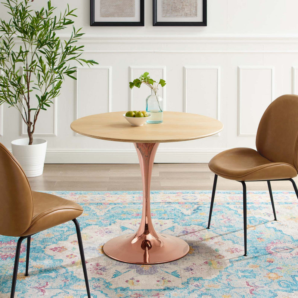 Dining Table, Round, Wood, Rose Gold Brown Natural, Modern, Bistro Restaurant