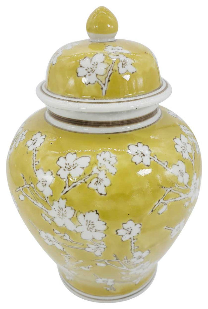 Floral Chinoiserie Jar 12", Yellow