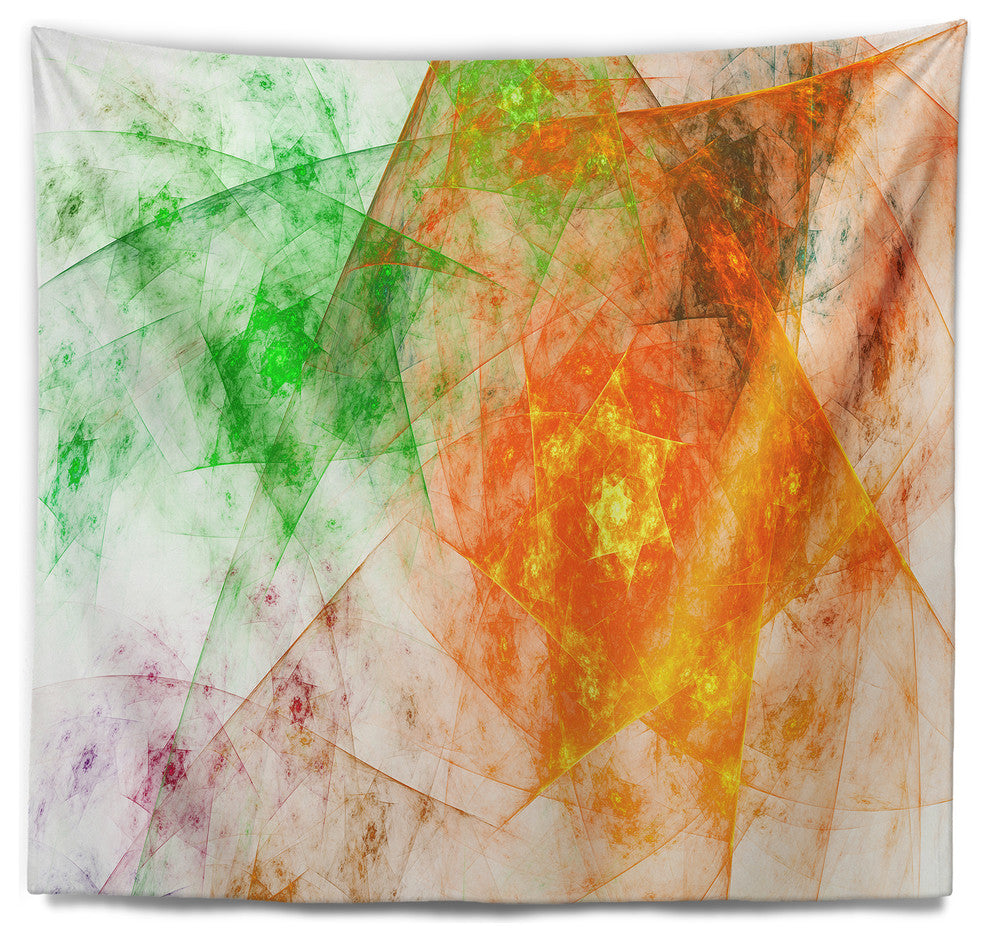 Green Yellow Rotating Polyhedron Abstract Wall Tapestry, 60"x50"