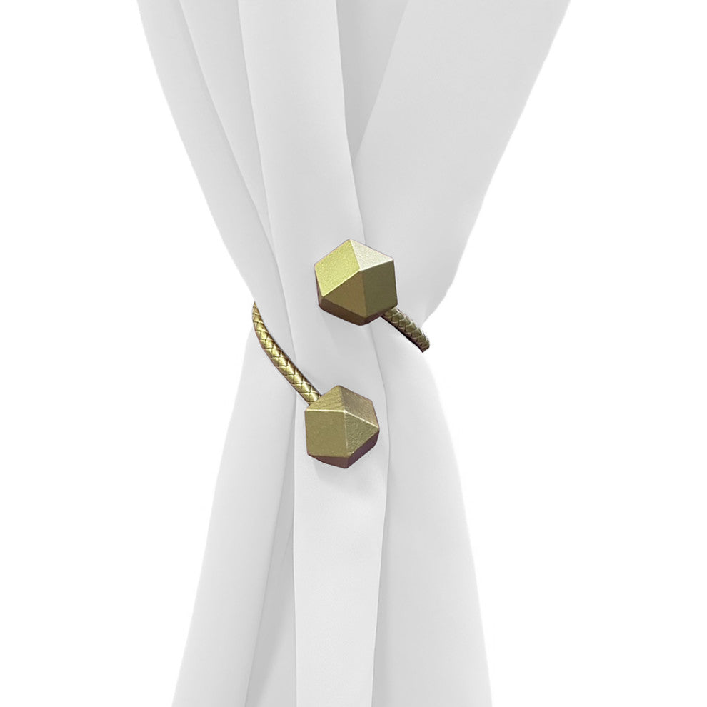 Faux Leather Curtain Tiebacks with Wooden Tips "“ No Installation Needed, Gold, Pack of 1